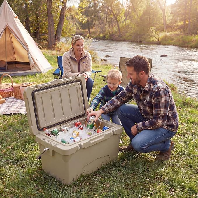 COSTWAY Portable Insulated Hard Cooler – Keeps Ice Up to 6 Days, Heavy-Duty Outdoor Ice Chest with Cup Holders, Built-in Fish Ruler & Bottle Opener for Camping, Fishing, Beach, Tailgating