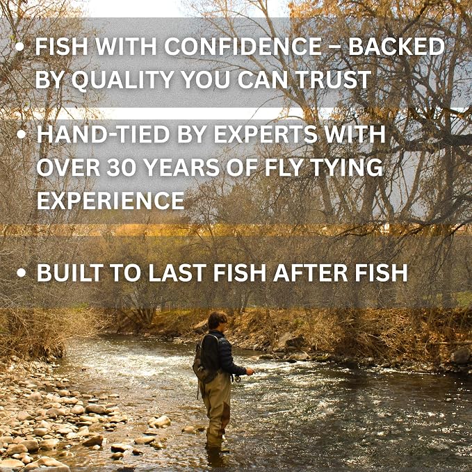 Fly Fishing Flies Kit | Hand-Tied Dry Flies, Nymphs, Streamers, Terrestrials | Waterproof Fly Box + Pattern ID Card | Trout, Bass, Panfish | Beginner Friendly Gift Set