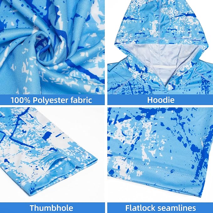 Men's UPF 50+ Sun Protection Hoodie Shirt Long Sleeve SPF Fishing Outdoor UV Hiking Lightweight Shirts