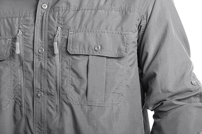 MAGCOMSEN Men's UPF 50+ Sun Protection Shirts, Button Down Long Sleeve Shirt for Hiking, Fishing, Safari