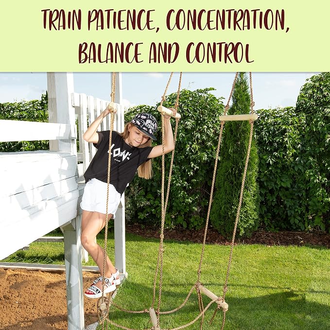 Rickety Bridge Rope Ladder - Ninja Slack line Accessories - Backyard Obstacle Course Accessories for Ninja Warrior Training - Rope Bridge Skip for Kids