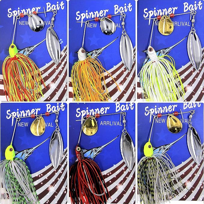 Bass Fishing Spinner Bait Kits Bass Lures Hard Metal Spinnerbait Jigs Multicolor Buzzbait Swimbaits Silicon Skirt Swim Jigs for Bass Trout Pike Salmon Walleye Freshwater Saltwater