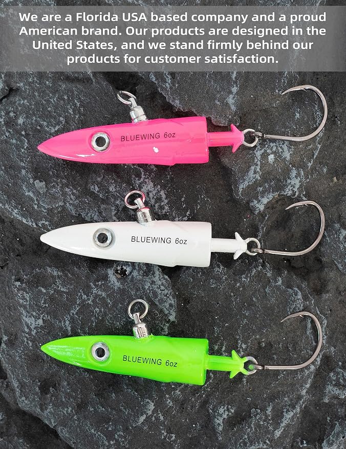 BLUEWING Jig Heads Saltwater 2oz,3oz,4oz,5oz,6oz,7oz Swimming Jigheads 1pc with High Carbon Steel Swing Hook and 6in/9in Replacement Tail Big Game Fishing Lures