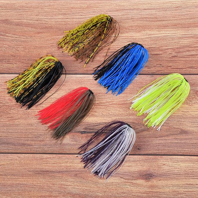 Silicone Jig Skirts Fishing Lures 50 Strands Bass Fishing Jigs Spinnerbait Skirts Replacement Kit Squid Jig Spinner Bait DIY Fishing Lures 12/24 Bundles