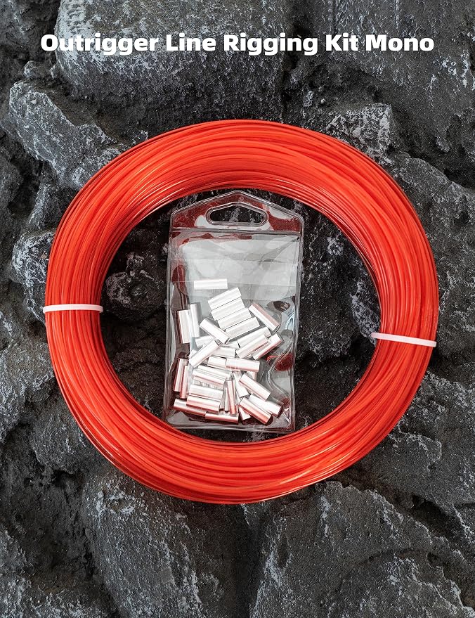 BLUEWING 50/100yd Outrigger Line Rigging Kit Mono with 20pcs/40pcs Aluminum Sleeve Crimps and 1.9mm 400LB Test Monofilament Fishing