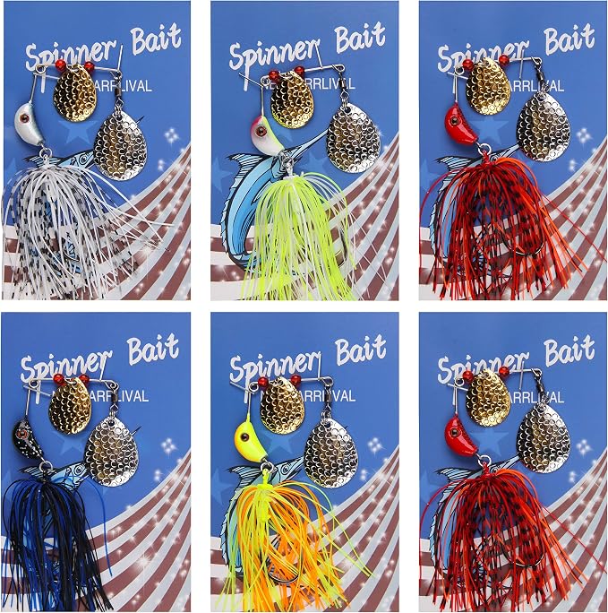 Spinner Baits Fishing Lures Kit,Bass Fishing Lures Spinnerbaits Buzzbait Set Hard Metal Swimbait Jig Lure for Bass Pike Trout Walleye Freshwater Saltwater