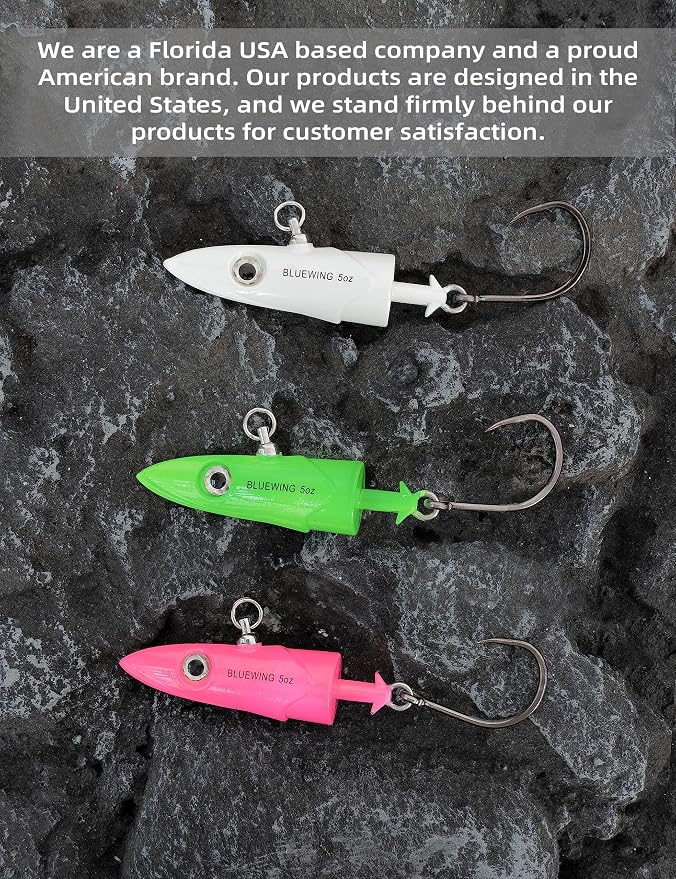 BLUEWING Jig Heads Saltwater 2oz,3oz,4oz,5oz,6oz,7oz Swimming Jigheads 1pc with High Carbon Steel Swing Hook and 6in/9in Replacement Tail Big Game Fishing Lures