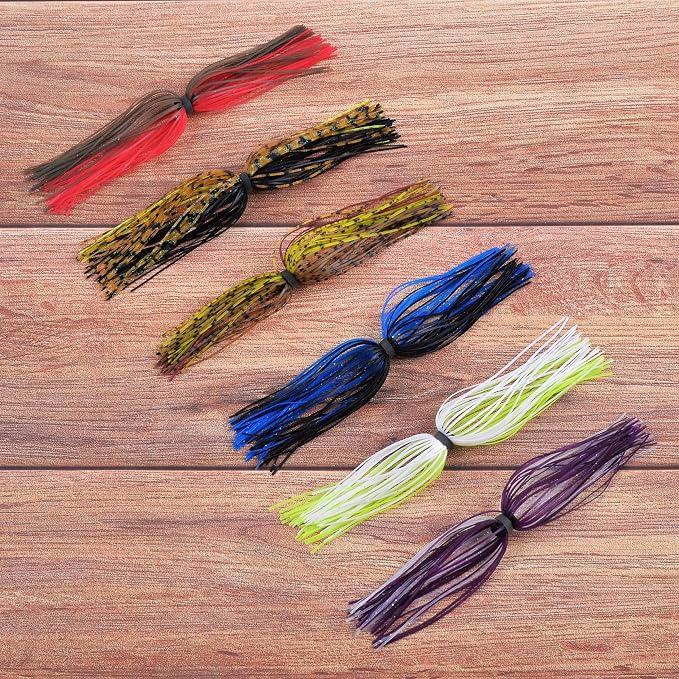 Silicone Jig Skirts Fishing Lures 50 Strands Bass Fishing Jigs Spinnerbait Skirts Replacement Kit Squid Jig Spinner Bait DIY Fishing Lures 12/24 Bundles