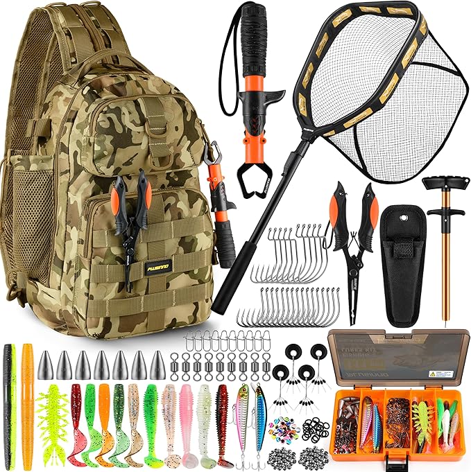 PLUSINNO Fishing Gear,Fishing Backpack with Floating Fishing Net,Tackle Boxes,Waterproof Fishing Tackle Bag,Fishing Gifts for Men