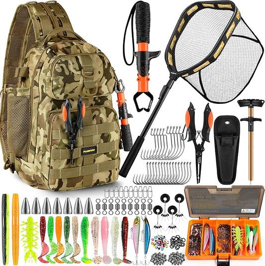 PLUSINNO Fishing Gear,Fishing Backpack with Floating Fishing Net,Tackle Boxes,Waterproof Fishing Tackle Bag,Fishing Gifts for Men