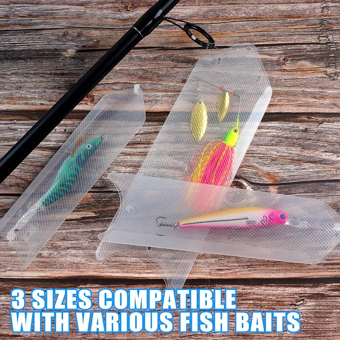 OROOTL Fishing Lure Wraps 10 Pack Clear Visible Lure Bait Covers Storage with 100 Nylon Cable Tie Fishing Tackle Storage Bags and Wraps Protect Fishermen Safe from Sharp Hook 3 Sizes