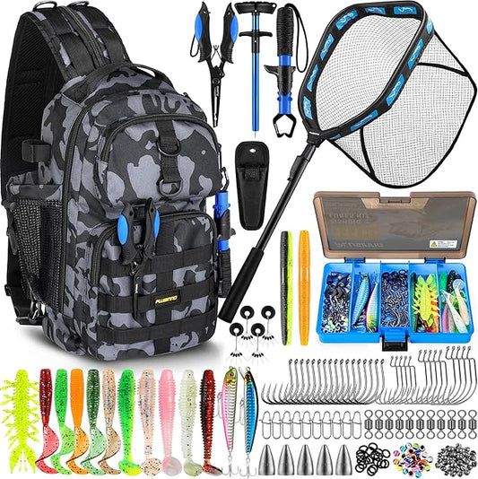 PLUSINNO Fishing Gear,Fishing Backpack with Floating Fishing Net,Tackle Boxes,Waterproof Fishing Tackle Bag,Fishing Gifts for Men