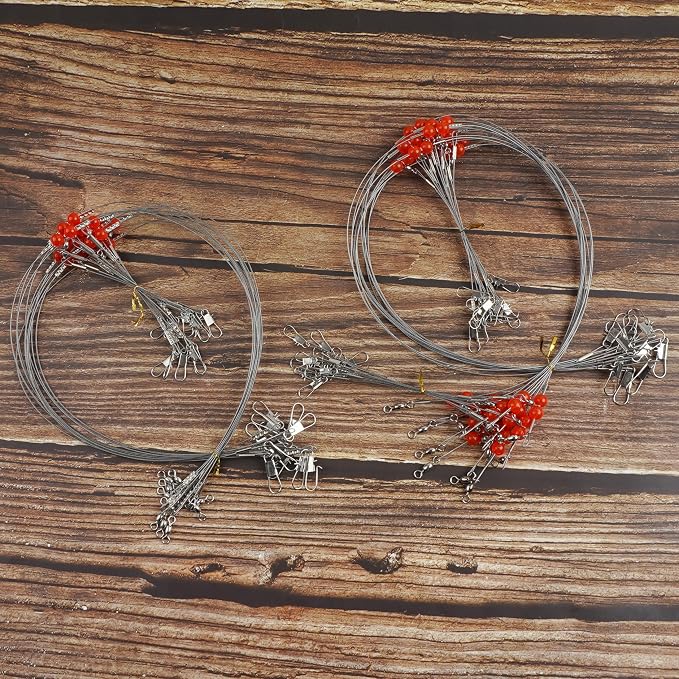 Fishing Leaders Saltwater Tackle Surf Fishing Rigs High Strength Steel Fishing Wire Leaders with Swivel Snaps Beads Gear Equipment for Lures Bait Hooks, 1Arm 2Arms & 3Arms