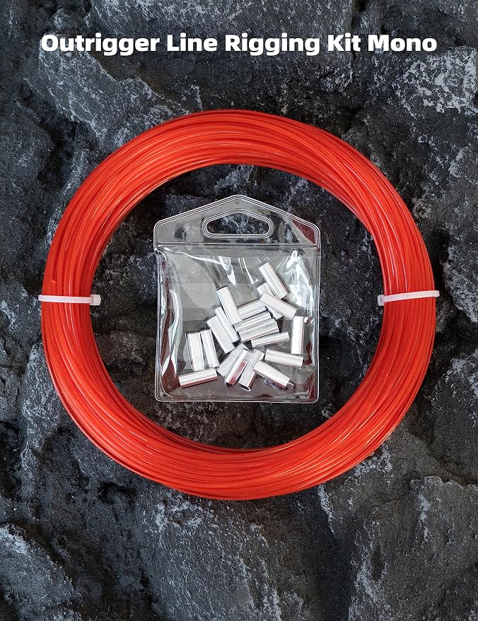 BLUEWING 50/100yd Outrigger Line Rigging Kit Mono with 20pcs/40pcs Aluminum Sleeve Crimps and 1.9mm 400LB Test Monofilament Fishing