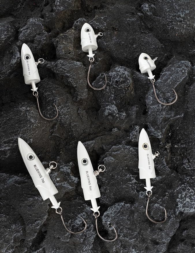 BLUEWING Jig Heads Saltwater 2oz,3oz,4oz,5oz,6oz,7oz Swimming Jigheads 1pc with High Carbon Steel Swing Hook and 6in/9in Replacement Tail Big Game Fishing Lures