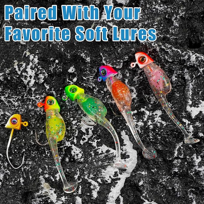Crappie Jig Heads 25pcs Fishing Jig Head Hooks with 3D Eye Swimbait Jig Heads Soft Lures Fishing Hooks for Walleye Bass Bluegill Crappie 1/32oz 1/16oz 1/8oz